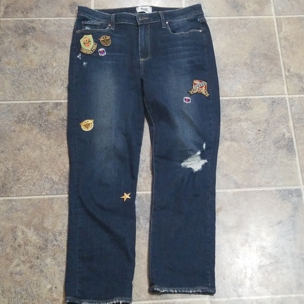 Paige jaqueline straight jeans patches sz 31x27